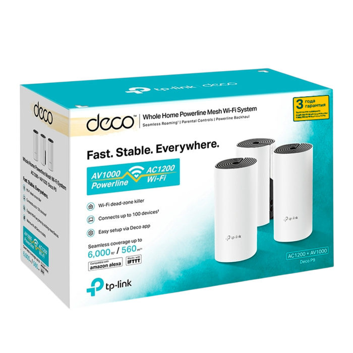 TP-Link Deco P9 (3-pack) / AC1200 + AV1000 Гибридная Mesh-система
