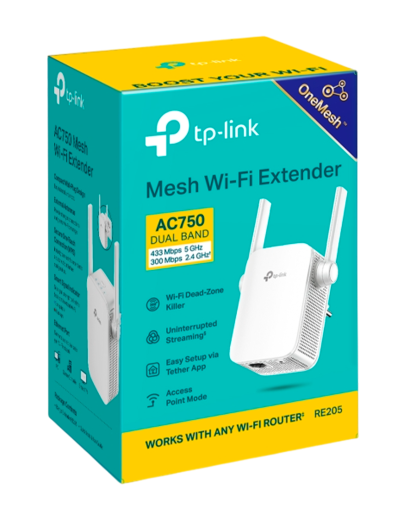 TP-Link RE205 / AC750 Двухдиапазонный усилитель сигнала Wi-Fi 5 с поддержкой Mesh