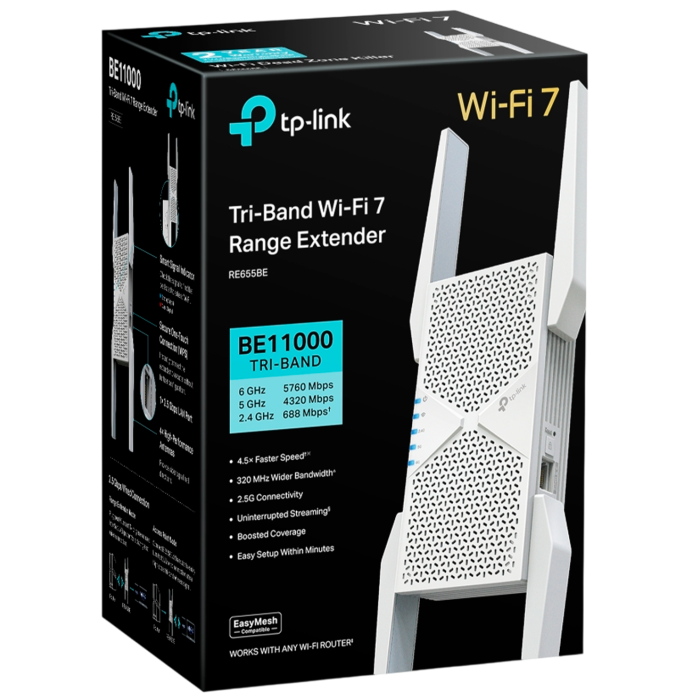TP-Link RE655BE / BE11000 Трехдиапазонный усилитель сигнала Wi-Fi 7 с поддержкой Mesh