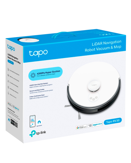 TP-Link Tapo RV30 Max Plus / Робот-пылесос с высокой мощностью всасывания 5300 Па, функция влажной уборки + интеллектуальная док-станция с автоматическим опорожнением / Black