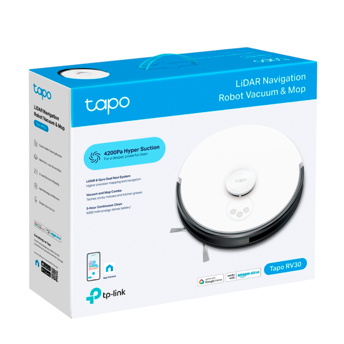 TP-Link Tapo RV30 Max Plus / Робот-пылесос с высокой мощностью всасывания 5300 Па, функция влажной уборки + интеллектуальная док-станция с автоматическим опорожнением / Black