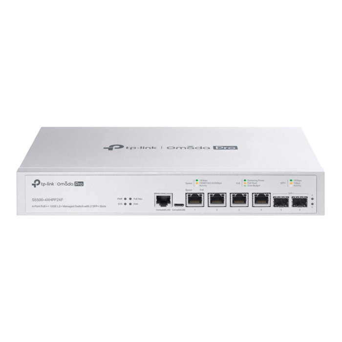 TP-Link Omada Pro S5500-4XHPP2XF / Управляемый коммутатор с 4 портами PoE++ 10GE L2+ и 2 слотами SFP+