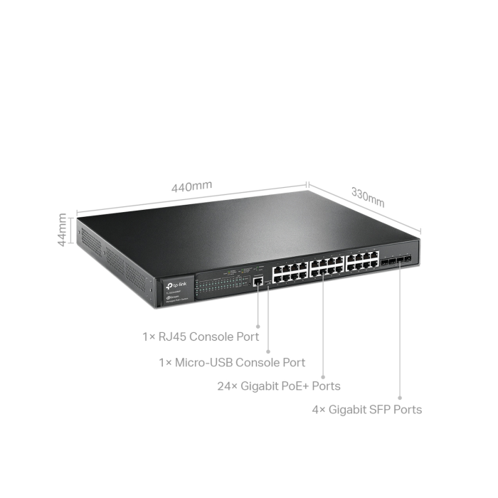 TP-Link Omada SG3428MP / 24‑портовый гигабитный управляемый РоЕ-коммутатор L2 с 4 SFP‑слотами