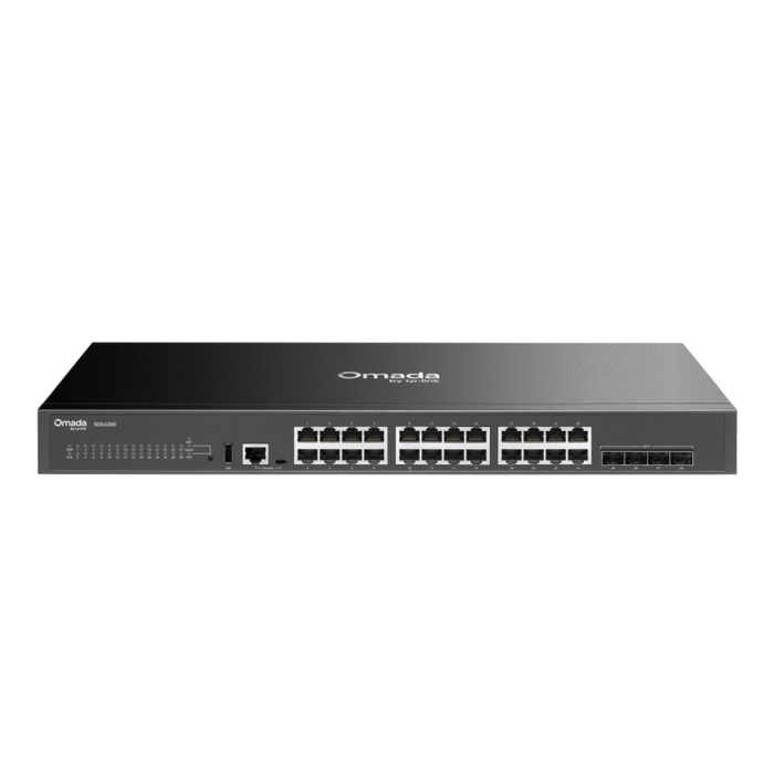 TP-Link Omada SG5428X / 24‑портовый гигабитный стекируемый управляемый коммутатор уровня L3 с 4 SFP+ слотами 10G