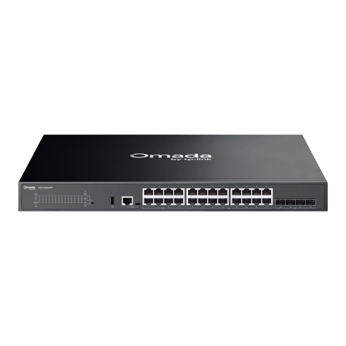 TP-Link Omada SG5428XMPP / 24‑портовый гигабитный стекируемый управляемый РоЕ++ коммутатор уровня L3 с 4 SFP+ слотами 10G