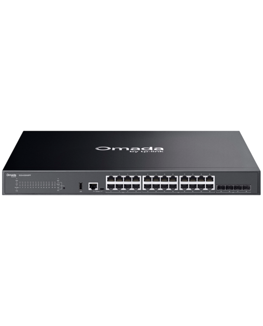 TP-Link Omada SG5428XMPP / 24‑портовый гигабитный стекируемый управляемый РоЕ++ коммутатор уровня L3 с 4 SFP+ слотами 10G