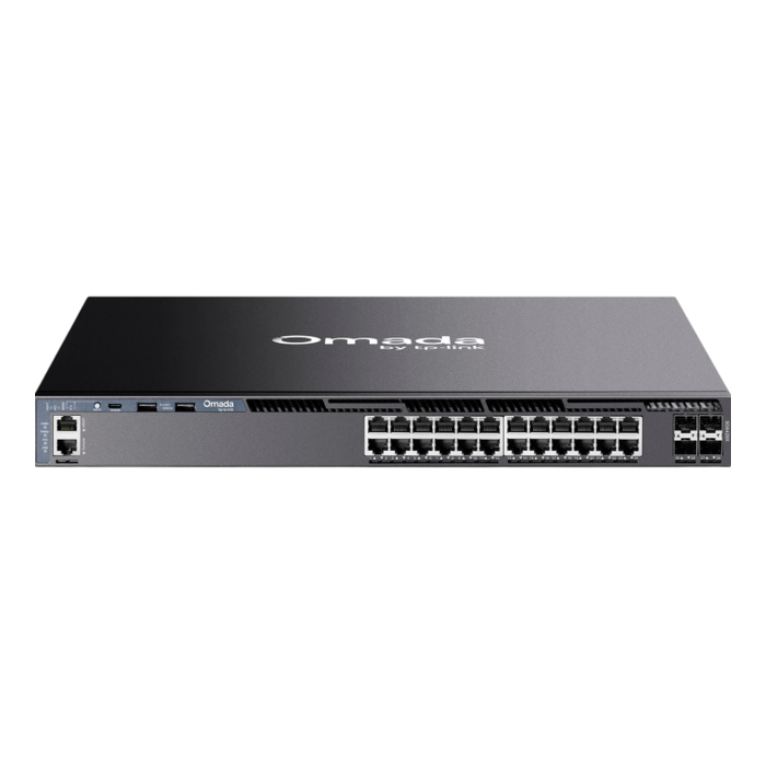TP-Link Omada SG6428X / 24‑портовый гигабитный стекируемый управляемый коммутатор L3 с 4 SFP+ слотами 10G