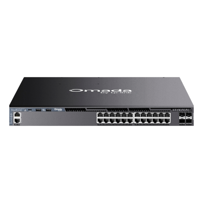 TP-Link Omada SG6428XHP / 24‑портовый гигабитный стекируемый управляемый РоЕ-коммутатор L3 с 4 SFP+ слотами 10G