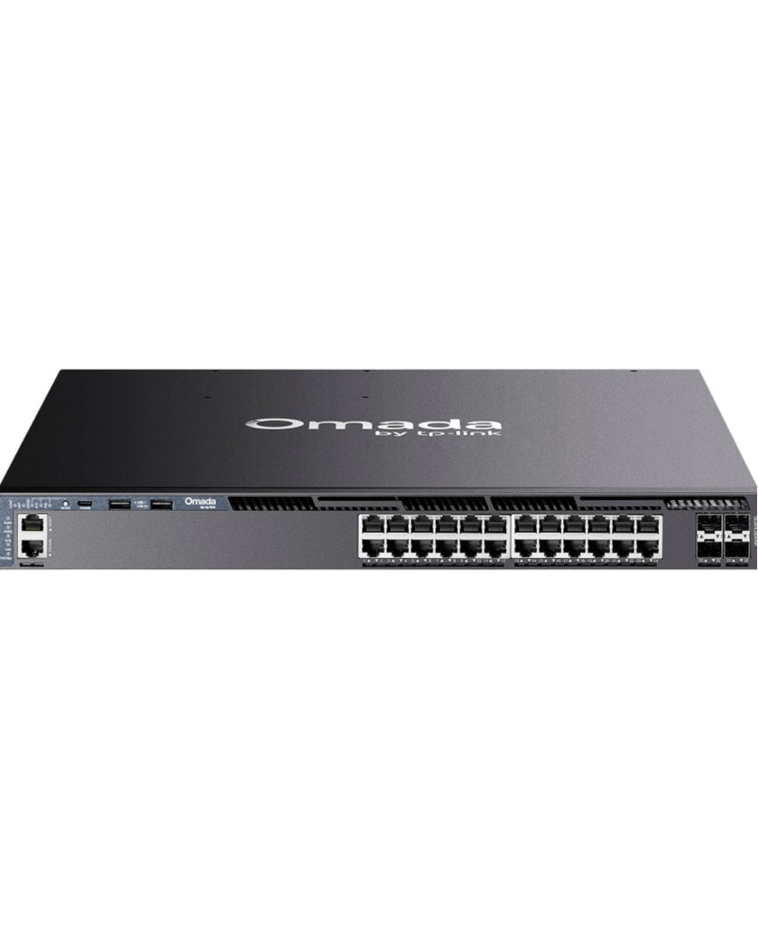 TP-Link Omada SG6428XHP / 24‑портовый гигабитный стекируемый управляемый РоЕ-коммутатор L3 с 4 SFP+ слотами 10G