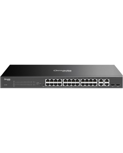 TP-Link Omada SL2428P / 24‑портовый управляемый РоЕ-коммутатор Smart Fast Ethernet, 2 гигабитными портами без РоЕ и 2 SFP слотами