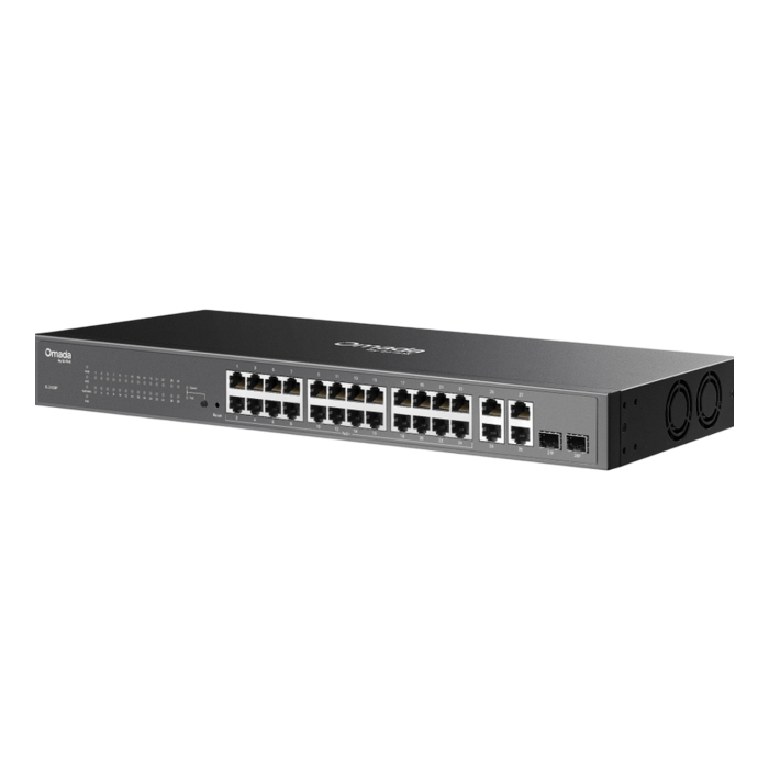 TP-Link Omada SL2428P / 24‑портовый управляемый РоЕ-коммутатор Smart Fast Ethernet, 2 гигабитными портами без РоЕ и 2 SFP слотами