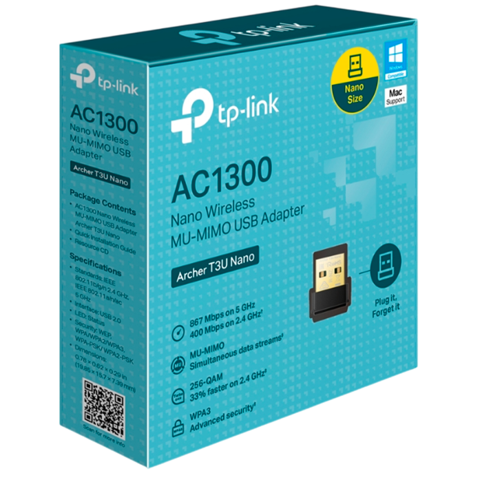 TP-Link Archer T3U Nano / AC1300 Двухдиапазонный беспроводной Nano USB-адаптер