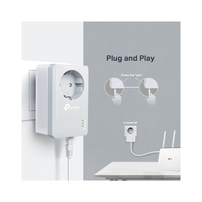 TP-Link TL-PA4010P KIT / AV600 Комплект адаптеров Powerline со встроенной розеткой