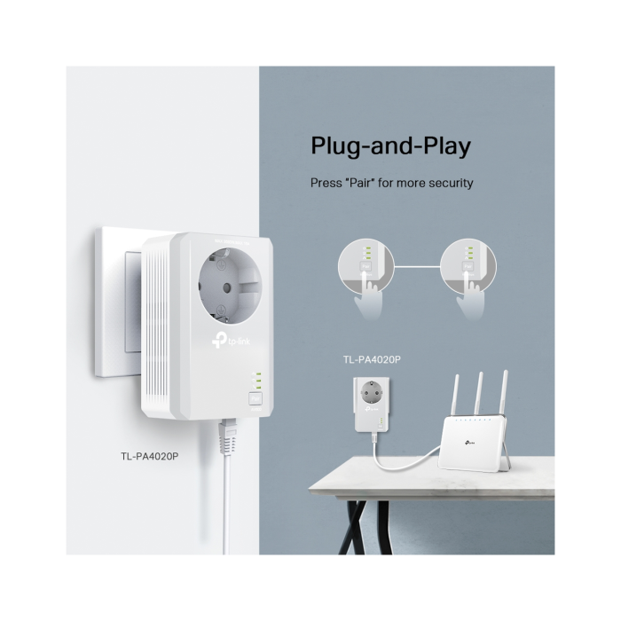 TP-Link TL-PA4020P KIT / AV600 Комплект Powerline адаптеров со встроенной розеткой