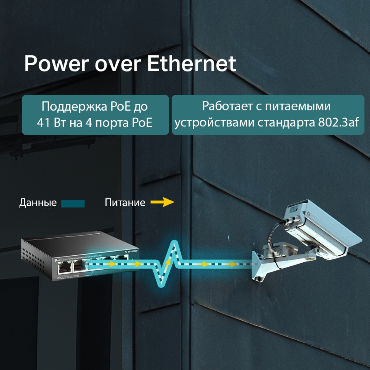 TP-Link TL-SF1005LP / Неуправляемый PoE-коммутатор (4 порта PoE+ 10/100 Мбит/с, 1 порт 10/100 Мбит/с без РоЕ)