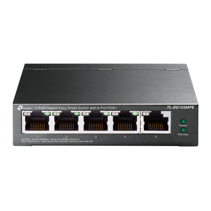 TP-Link TL-SG105MPE / Easy Smart гигабитный 5-портовый PoE-коммутатор (4 порта PoE+ и 1 порт без РоЕ)