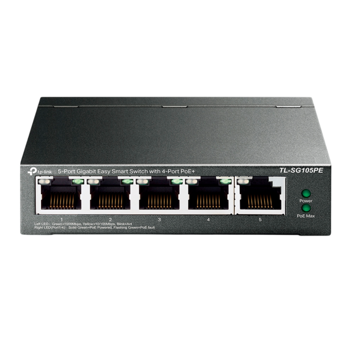 TP-Link TL-SG105PE / Easy Smart гигабитный 5-портовый PoE-коммутатор (4 порта PoE+ и 1 порт без РоЕ)