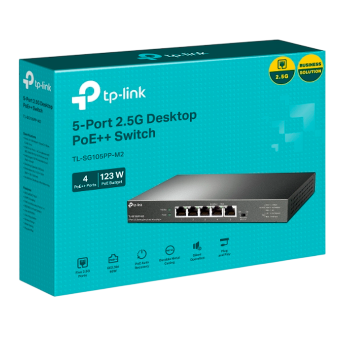 TP-Link TL-SG105PP-M2 / Неуправляемый мультигигабитный (2.5G) 5-портовый PoE-коммутатор (4 порта PoE+, 1 порт без РоЕ)