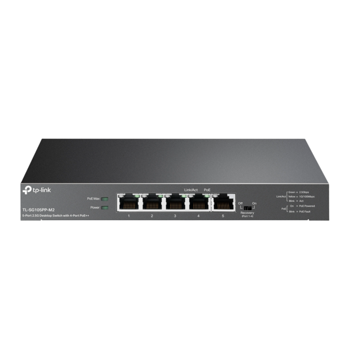 TP-Link TL-SG105PP-M2 / Неуправляемый мультигигабитный (2.5G) 5-портовый PoE-коммутатор (4 порта PoE+, 1 порт без РоЕ)