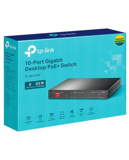 TP-Link TL-SG1210P / Неуправляемый гигабитный 10-портовый PoE-коммутатор (8 портов PoE+, 1 порт без РоЕ и 1 слот SFP)