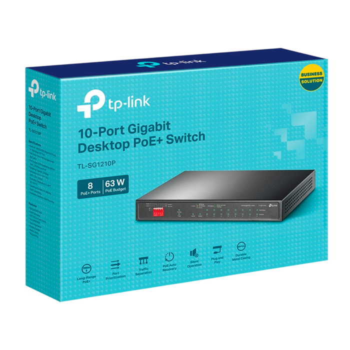 TP-Link TL-SG1210P / Неуправляемый гигабитный 10-портовый PoE-коммутатор (8 портов PoE+, 1 порт без РоЕ и 1 слот SFP)