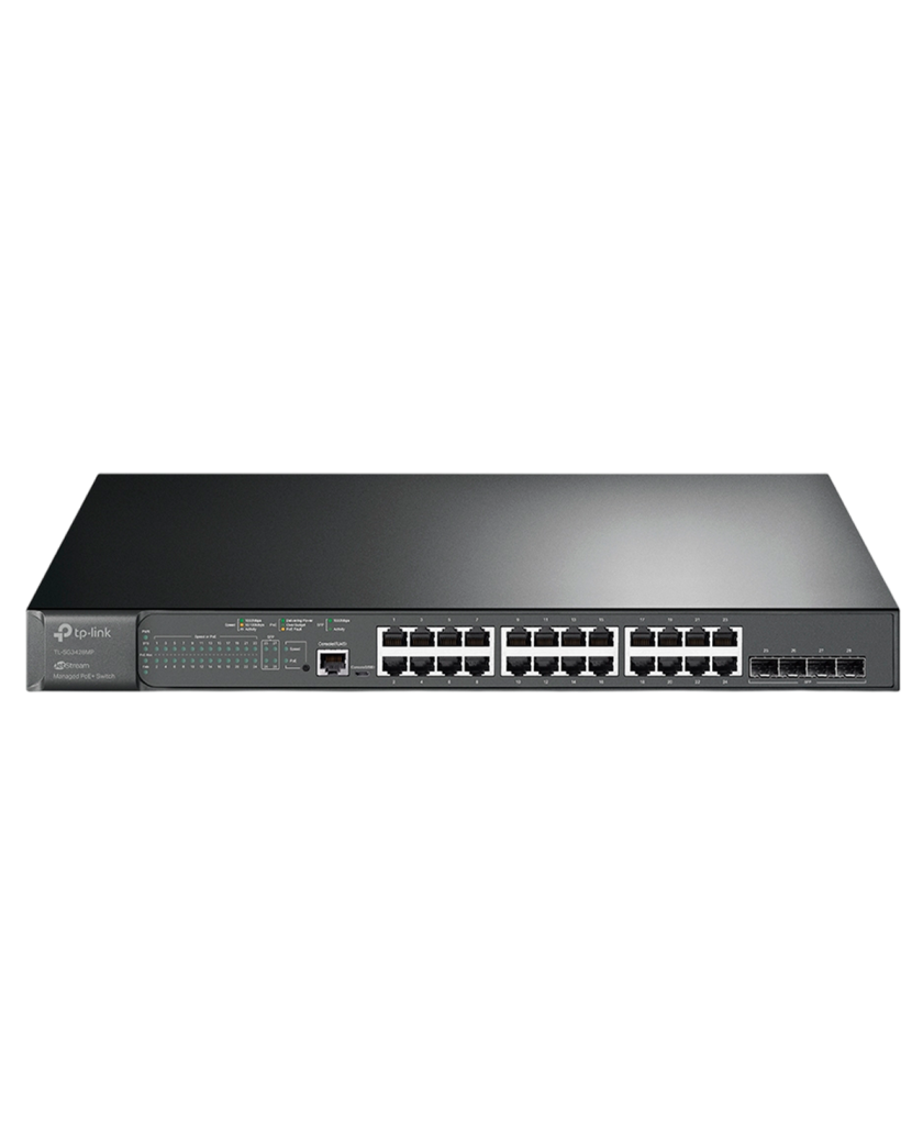 TP-Link TL-SG3428MP / JetStream 24‑портовый гигабитный управляемый РоЕ-коммутатор L2 с 4 SFP‑слотами