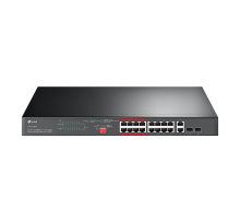TP-Link TL-SL1218MP / Неуправляемый PoE-коммутатор (16 портов PoE+ 10/100 Мбит/с, 2 гигабитных порта без PoE и 2 слота SFP)