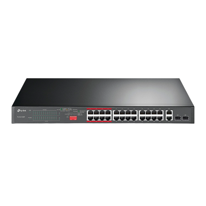 TP-LinTL-SL1226Pk  / Неуправляемый PoE-коммутатор (24 порта PoE+ 10/100 Мбит/с и 2 гигабитных Combo-порта RJ45/SFP)