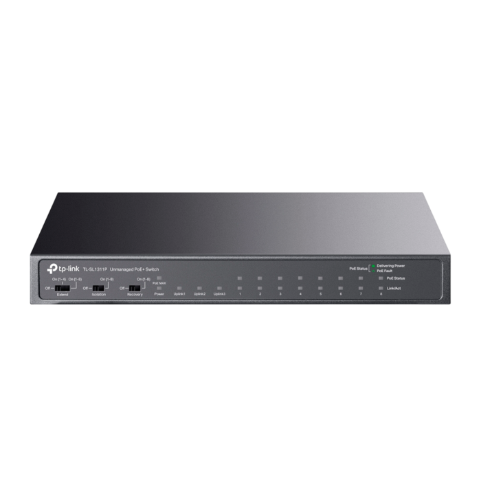 TP-Link TL-SL1311P / Неуправляемый PoE-коммутатор (8 портов PoE+ 10/100 Мбит/с, 2 гигабитных порта без РоЕ и 1 слот SFP)