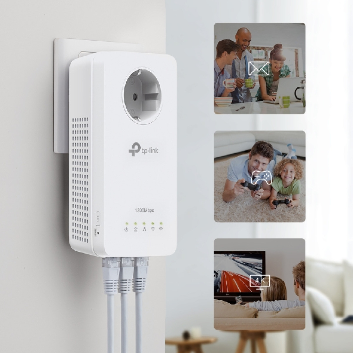 TP-Link TL-WPA8631P / AV1300 Гигабитный Powerline-адаптер с Wi-Fi и встроенной розеткой
