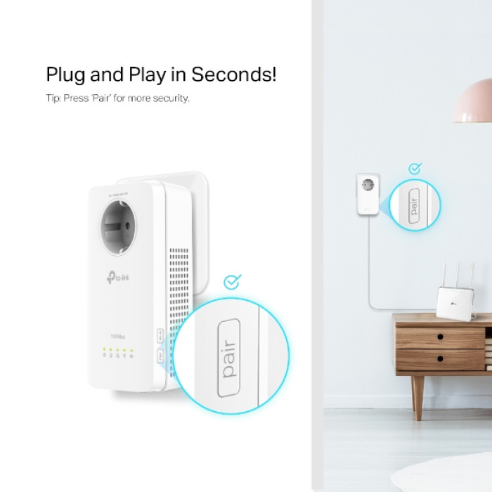 TP-Link TL-WPA8631P / AV1300 Гигабитный Powerline-адаптер с Wi-Fi и встроенной розеткой