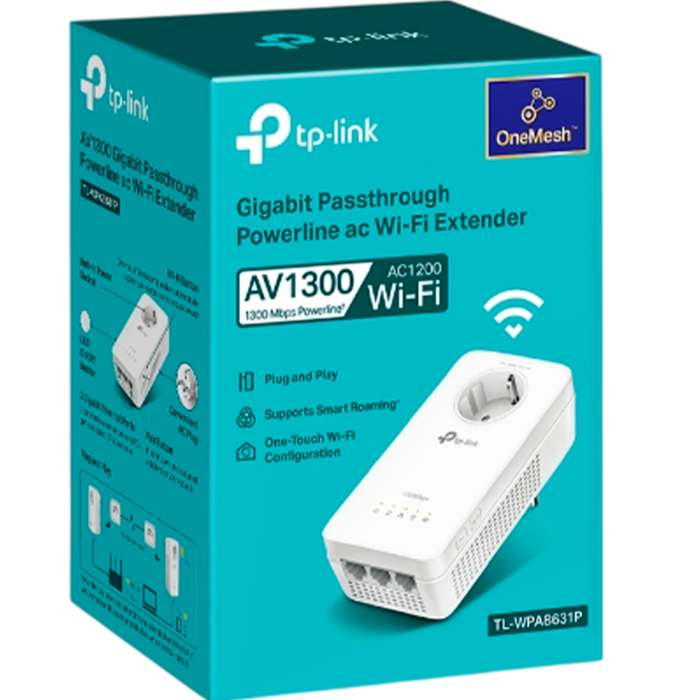 TP-Link TL-WPA8631P / AV1300 Гигабитный Powerline-адаптер с Wi-Fi и встроенной розеткой