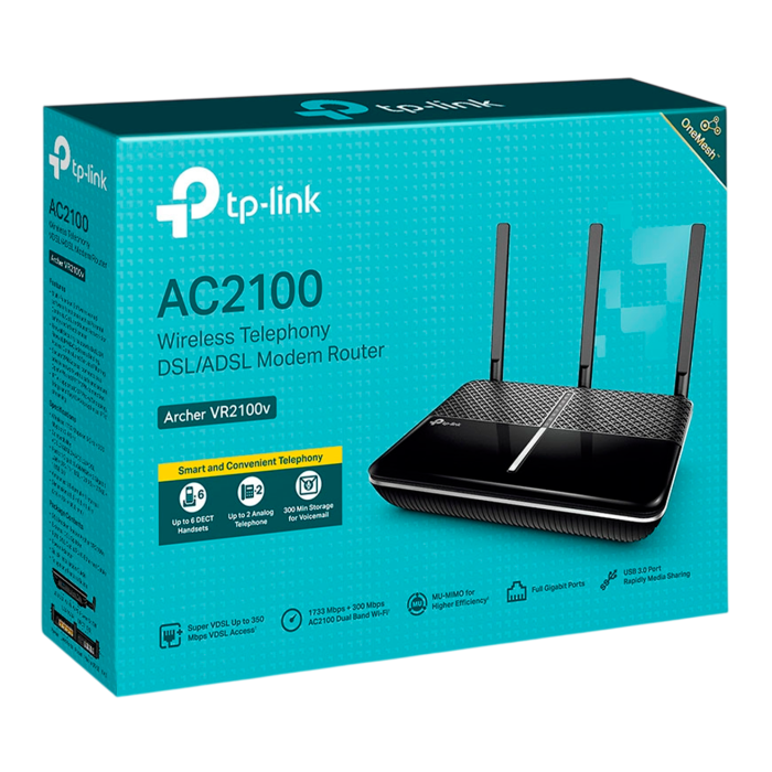 TP-Link Archer VR2100v / AC2100 Беспроводной гигабитный телефонный маршрутизатор со встроенным модемом VDSL/ADSL2+
