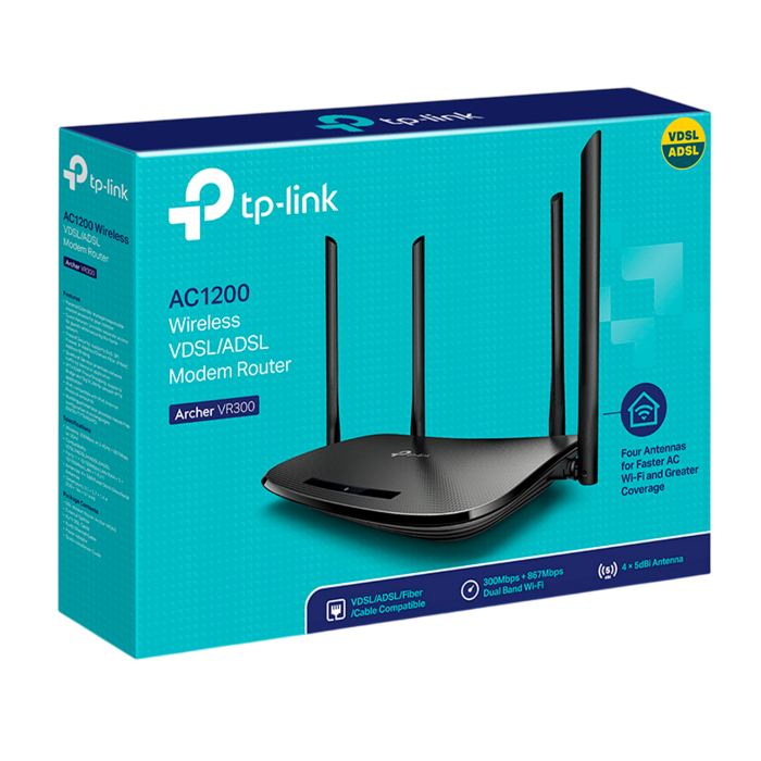 TP-Link Archer VR300 / AC1200 Беспроводной двухдиапазонный маршрутизатор со встроенным VDSL/ADSL-модемом