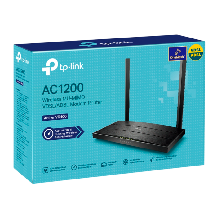 TP-Link Archer VR400 / AC1200 Беспроводной двухдиапазонный маршрутизатор со встроенным VDSL/ADSL-модемом и USB-портом