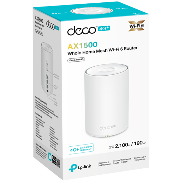 TP-Link Deco X10-4G (1-pack) / AX1500 Маршрутизатор Mesh-системы Wi-Fi 6 с 4G+ модемом