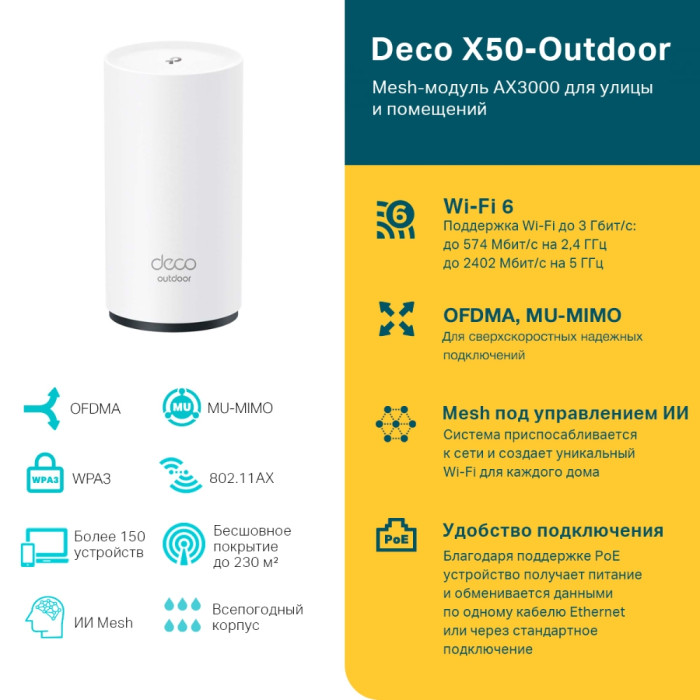 TP-Link Deco X50-Outdoor (1-pack) / AX3000 Наружный модуль Mesh-системы Wi-Fi 6
