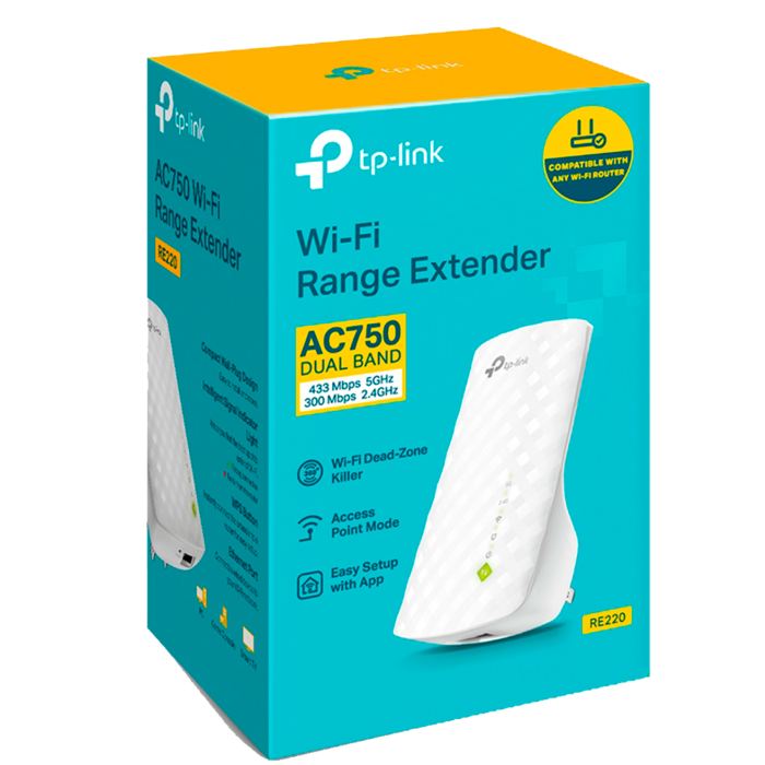 TP-Link RE220 / AC750 Двухдиапазонный усилитель сигнала Wi-Fi 5 с поддержкой Mesh