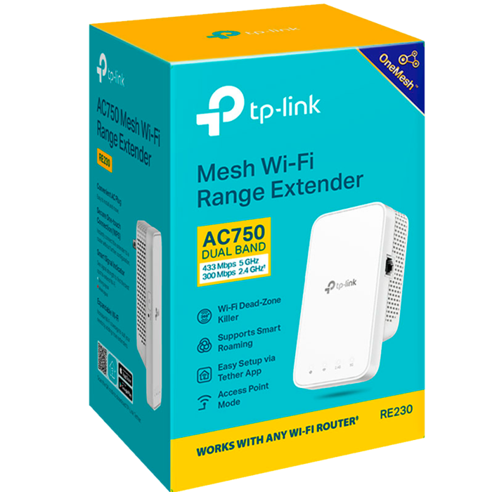 TP-Link RE230 / AC750 Двухдиапазонный усилитель сигнала Wi-Fi 5 с поддержкой Mesh