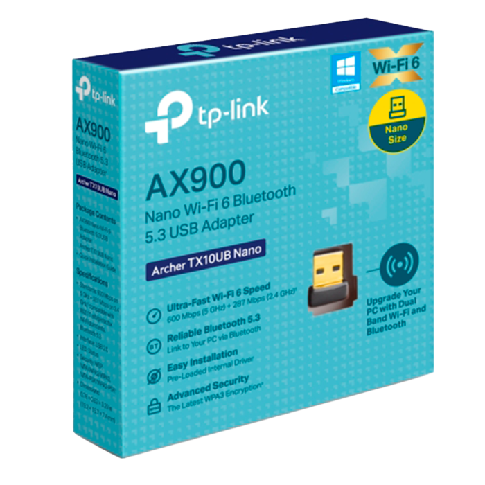 TP-Link Archer TX10UB Nano / AX900 Двухдиапазонный беспроводной nano USB-адаптер Wi-Fi 6 с поддержкой Bluetooth 5.3