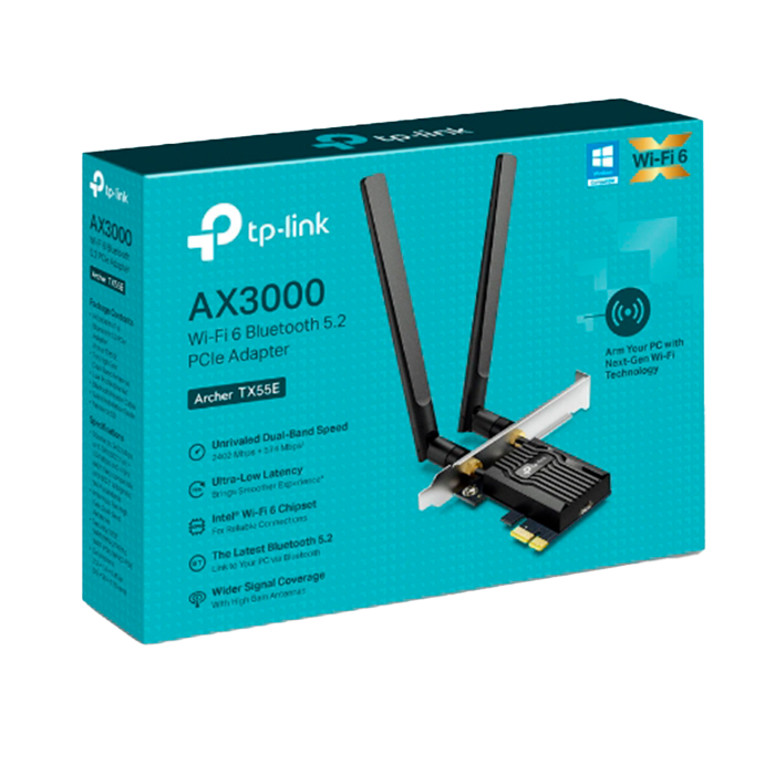 TP-Link Archer TX55E / AX3000 Двухдиапазонный беспроводной PCI Express адаптер Wi-Fi 6 с поддержкой Bluetooth 5.2
