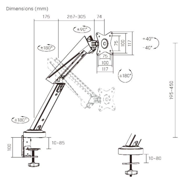 Кронштейн для монитора LUMI (Brateck) LDT39-C012 (17″–32″, до 8 кг) / Black
