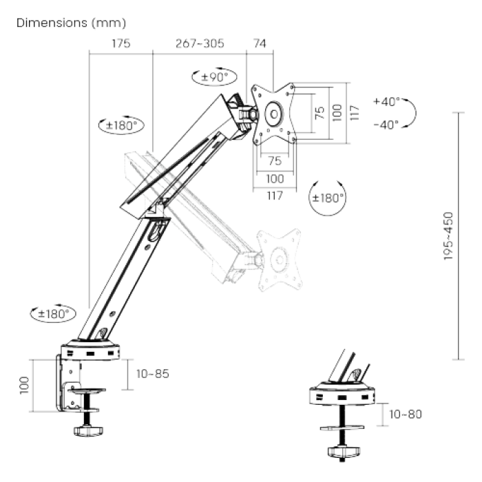 Кронштейн для монитора LUMI (Brateck) LDT39-C012U (17″–32″, до 8 кг, USB) / Black