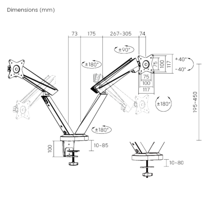 Кронштейн для 2х мониторов LUMI (Brateck) LDT39-C024 (17″–32″, до 8 кг) / Black