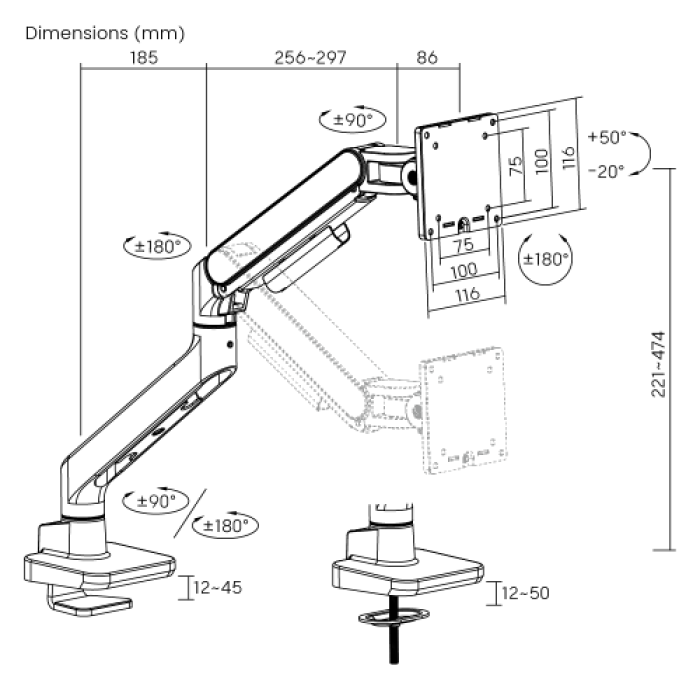 Кронштейн для монитора LUMI (Brateck) LDT81N-C012 (17″–49″, до 20 кг) / White