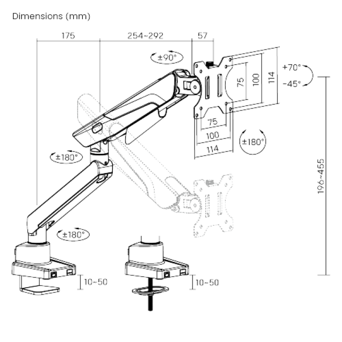 Кронштейн для монитора LUMI (Brateck) LDT85-C012-KP01 (17″–40″, до 12 кг) / White
