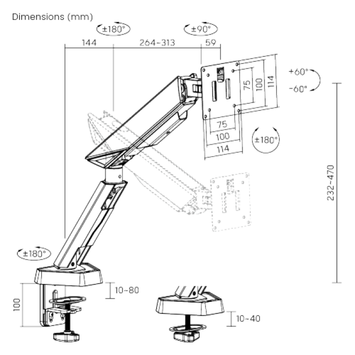 Кронштейн для монитора LUMI (Brateck) LDT93-C012 (17″–45″, до 16 кг) / Black-White