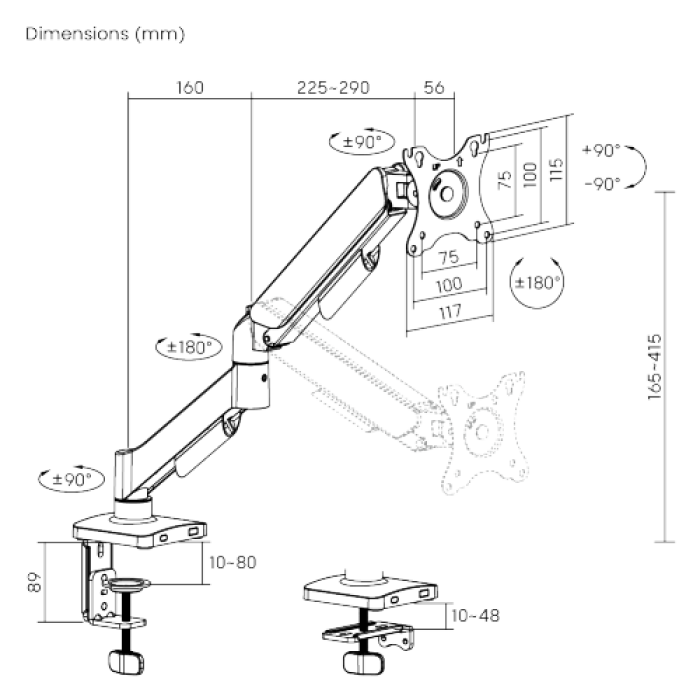 Кронштейн для монитора LUMI (Brateck) LDT97-C012E (17″–32″, до 9 кг) / Black