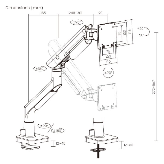 Кронштейн для монитора LUMI (Brateck) LDT99-C012 (24″–57″, до 27 кг) / White