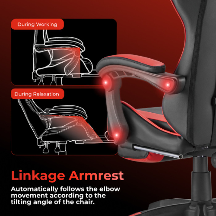 Кресло игровое LUMI CH06-12-04 Gaming Chair с подставкой для ног / Red-Black